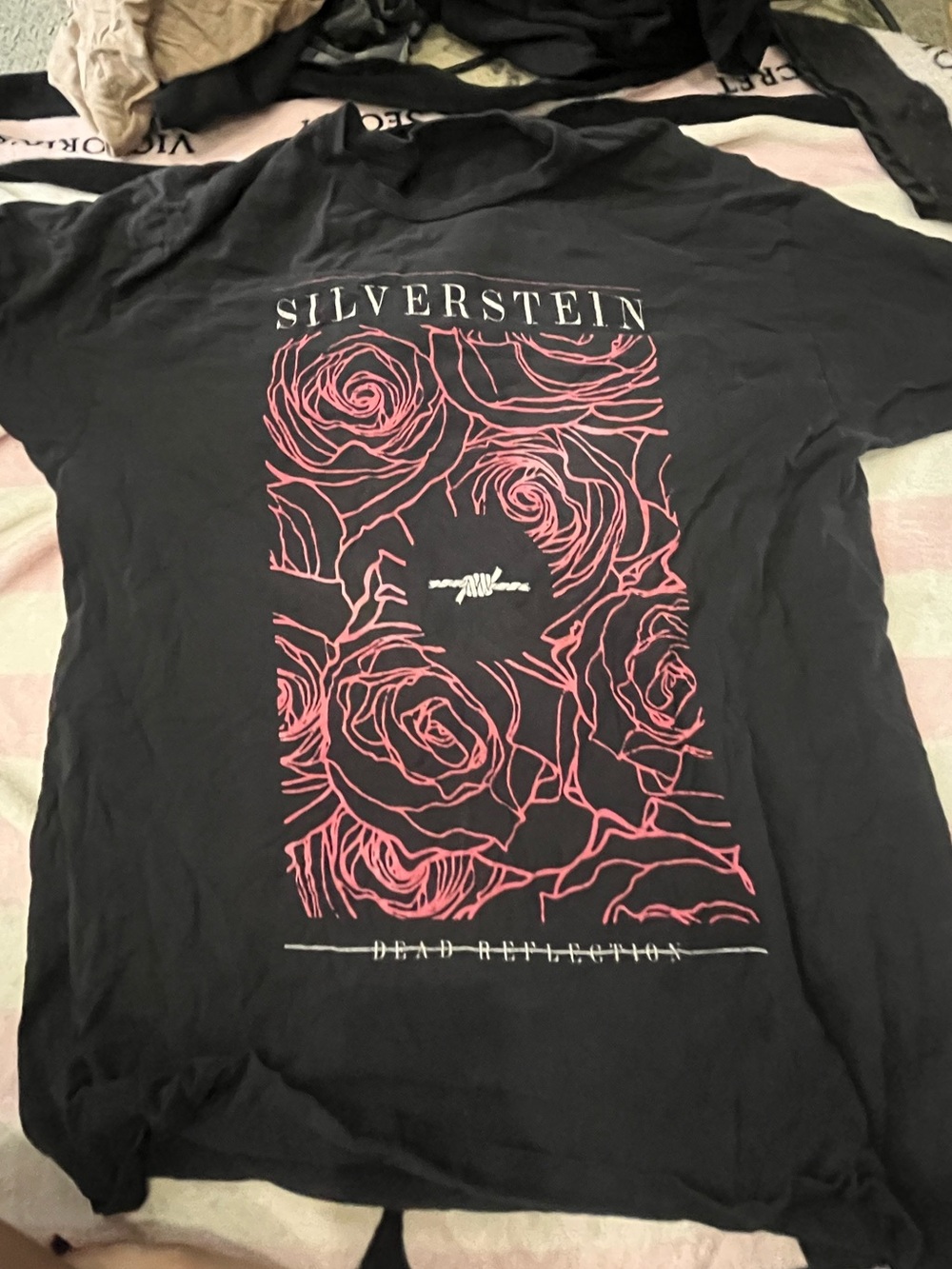 Black Tee with Pink Rose Graphic